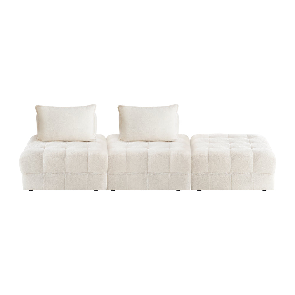 3 Seater Boucle Modular Sofa & Ottoman Set Armless White