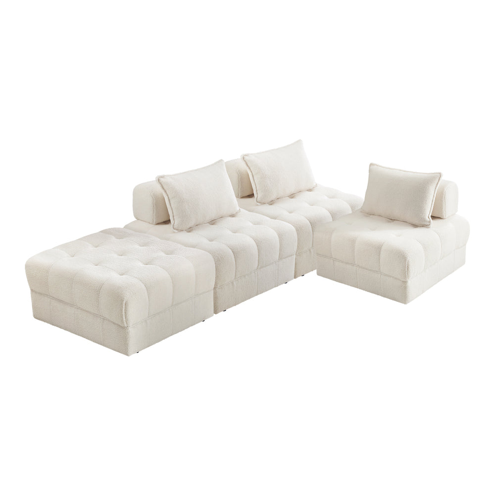 4 Seater Boucle Modular Sofa & Ottoman Set Armless White