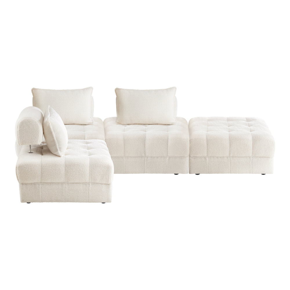 4 Seater Boucle Modular Sofa & Ottoman Set Armless White