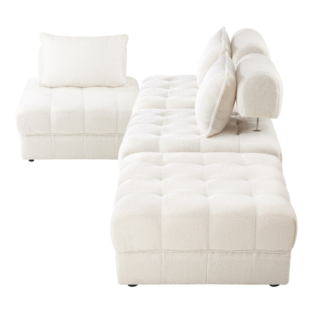 4 Seater Boucle Modular Sofa & Ottoman Set Armless White