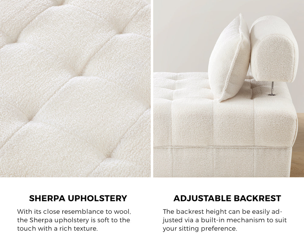 4 Seater Boucle Modular Sofa & Ottoman Set Armless White