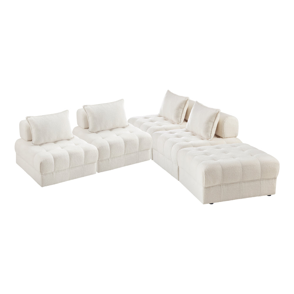 5 Seater Boucle Modular Sofa & Ottoman Set Armless White
