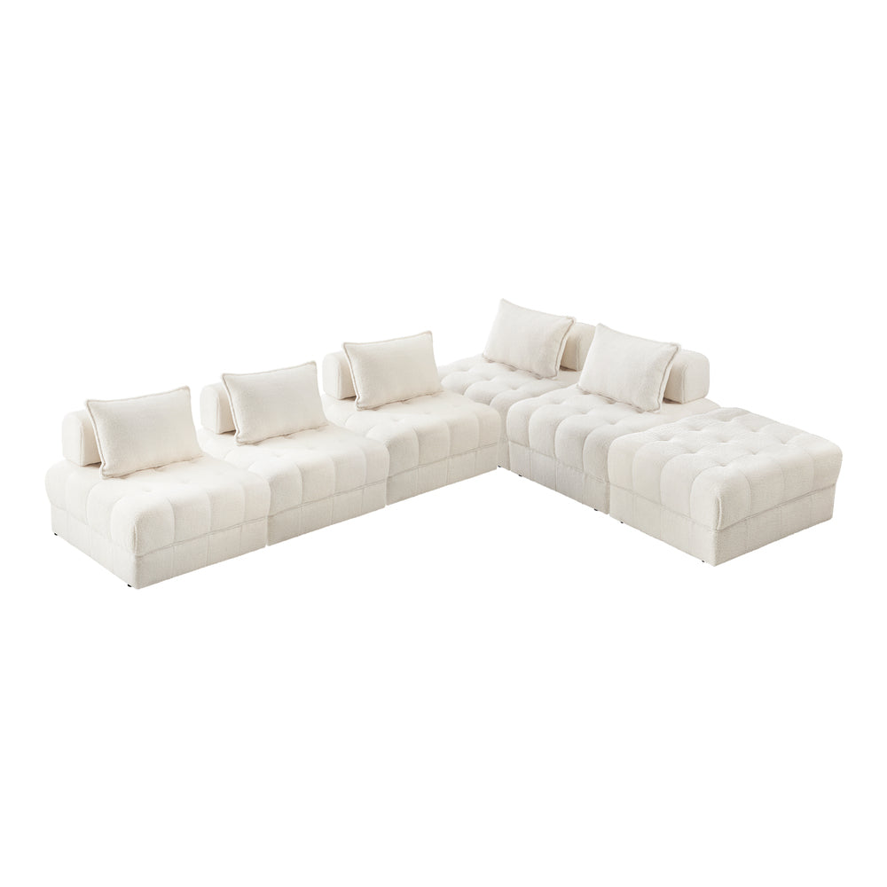 6 Seater Boucle Modular Sofa & Ottoman Set Armless White