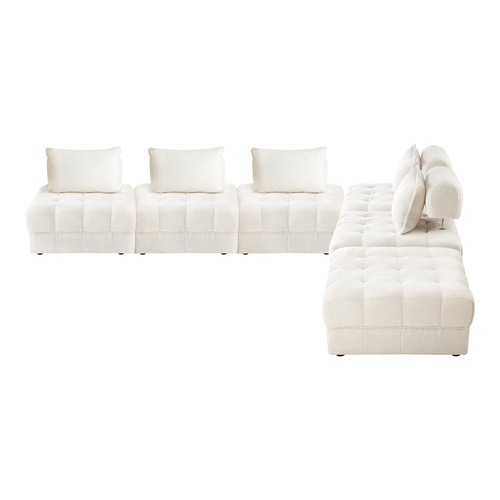 6 Seater Boucle Modular Sofa & Ottoman Set Armless White