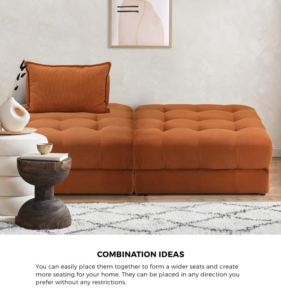 Oikiture 3 Seater Velvet Modular Sofa & Ottoman Set with Backrest Brown