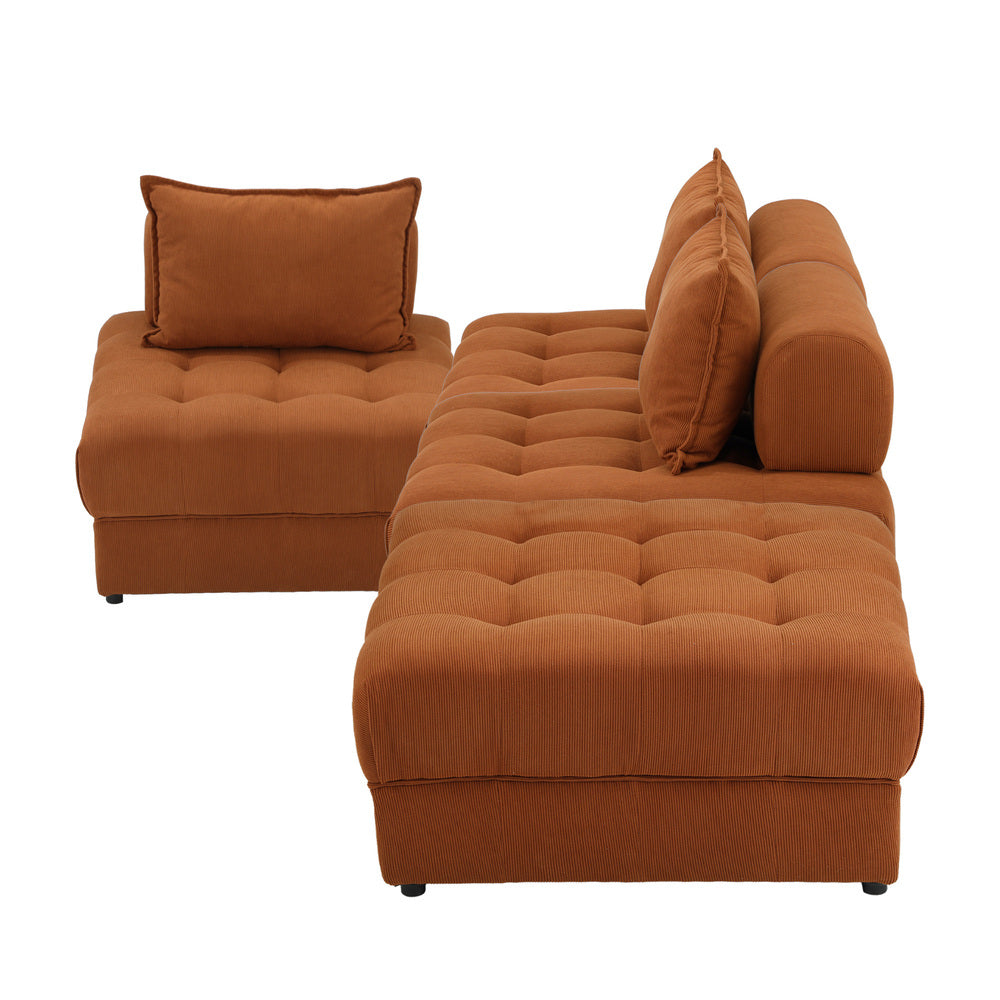 4 Seater Velvet Modular Sofa & Ottoman Set with Backrest Brown