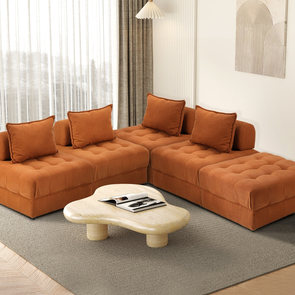 5 Seater Velvet Modular Sofa & Ottoman Set with Backrest Brown