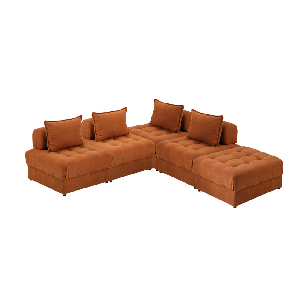 5 Seater Velvet Modular Sofa & Ottoman Set with Backrest Brown