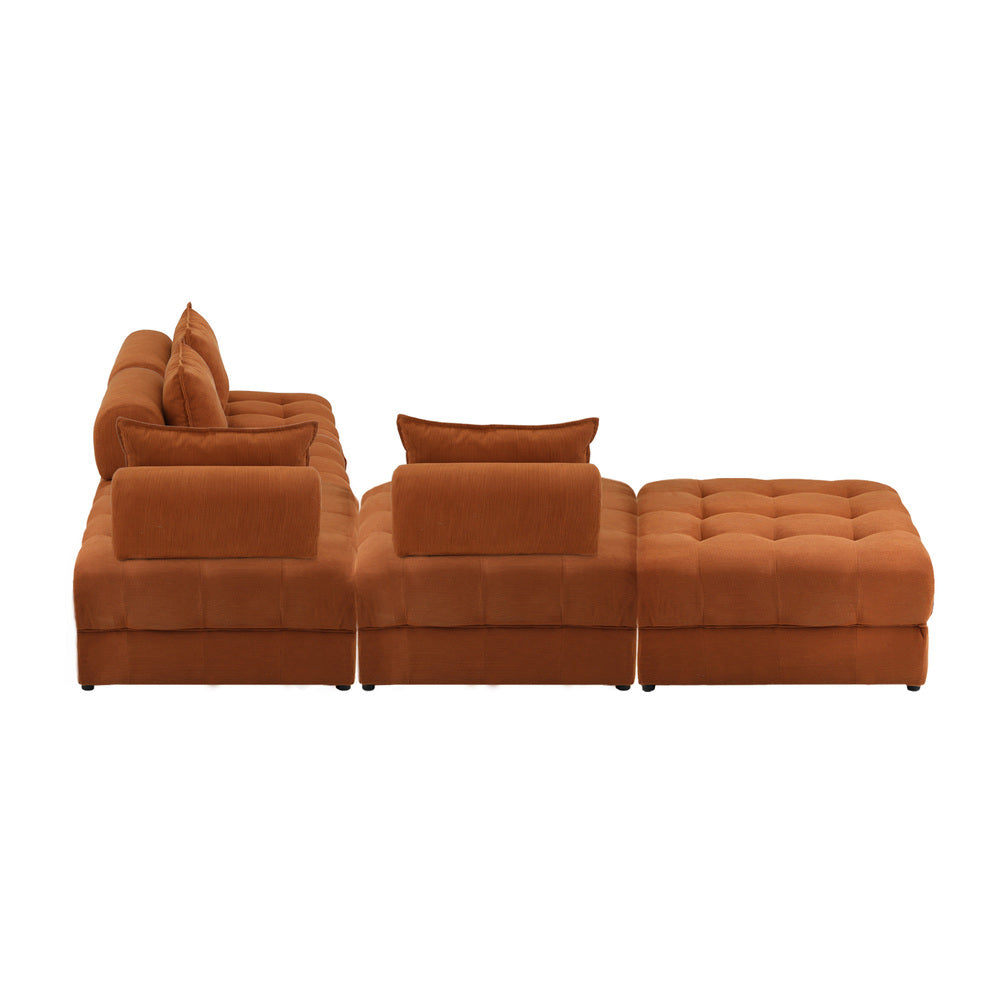 5 Seater Velvet Modular Sofa & Ottoman Set with Backrest Brown