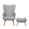 Armchair with Footstool Fabric Grey