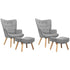 2x Armchair Lounge Chair Ottoman Fabric Sofa Grey
