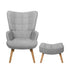 2x Armchair Lounge Chair Ottoman Fabric Sofa Grey