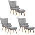3x Armchair Lounge Chair Ottoman Fabric Sofa Grey
