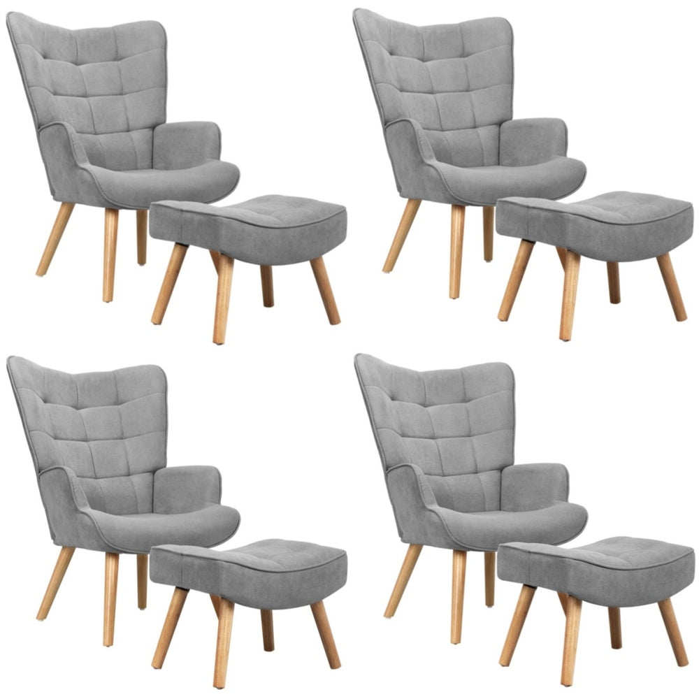 4x Armchair Lounge Chair Ottoman Fabric Sofa Grey