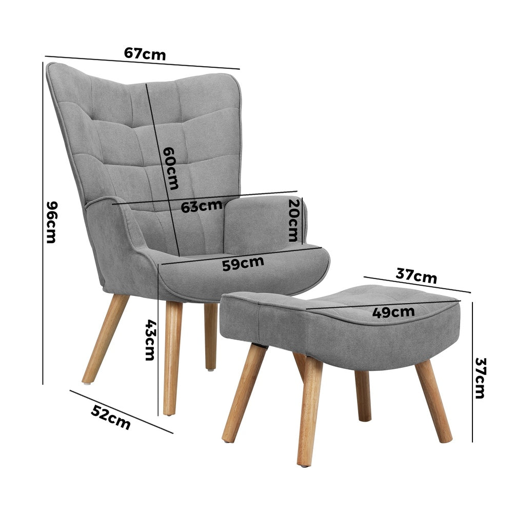 4x Armchair Lounge Chair Ottoman Fabric Sofa Grey