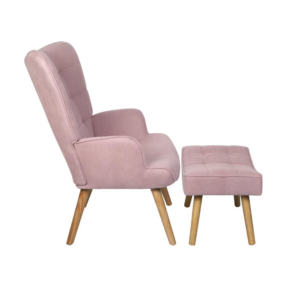 Armchair Set Ottoman Fabric Sofa Chairs Pink