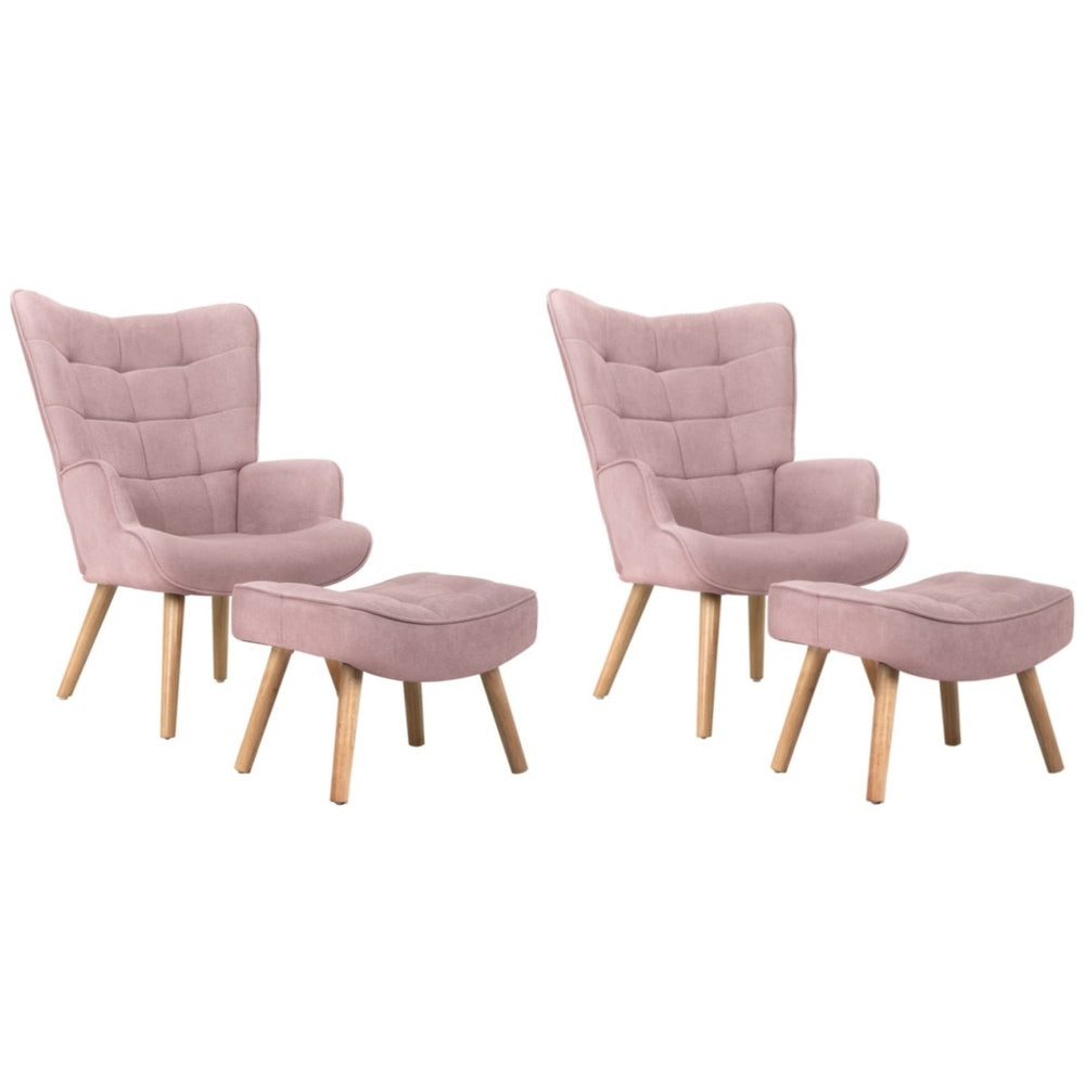 2x Armchair Lounge Chair Ottoman Fabric Sofa Pink