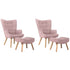 2x Armchair Lounge Chair Ottoman Fabric Sofa Pink