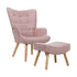 2x Armchair Lounge Chair Ottoman Fabric Sofa Pink