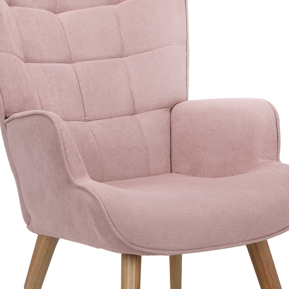 2x Armchair Lounge Chair Ottoman Fabric Sofa Pink