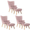 3x Armchair Lounge Chair Ottoman Fabric Sofa Pink