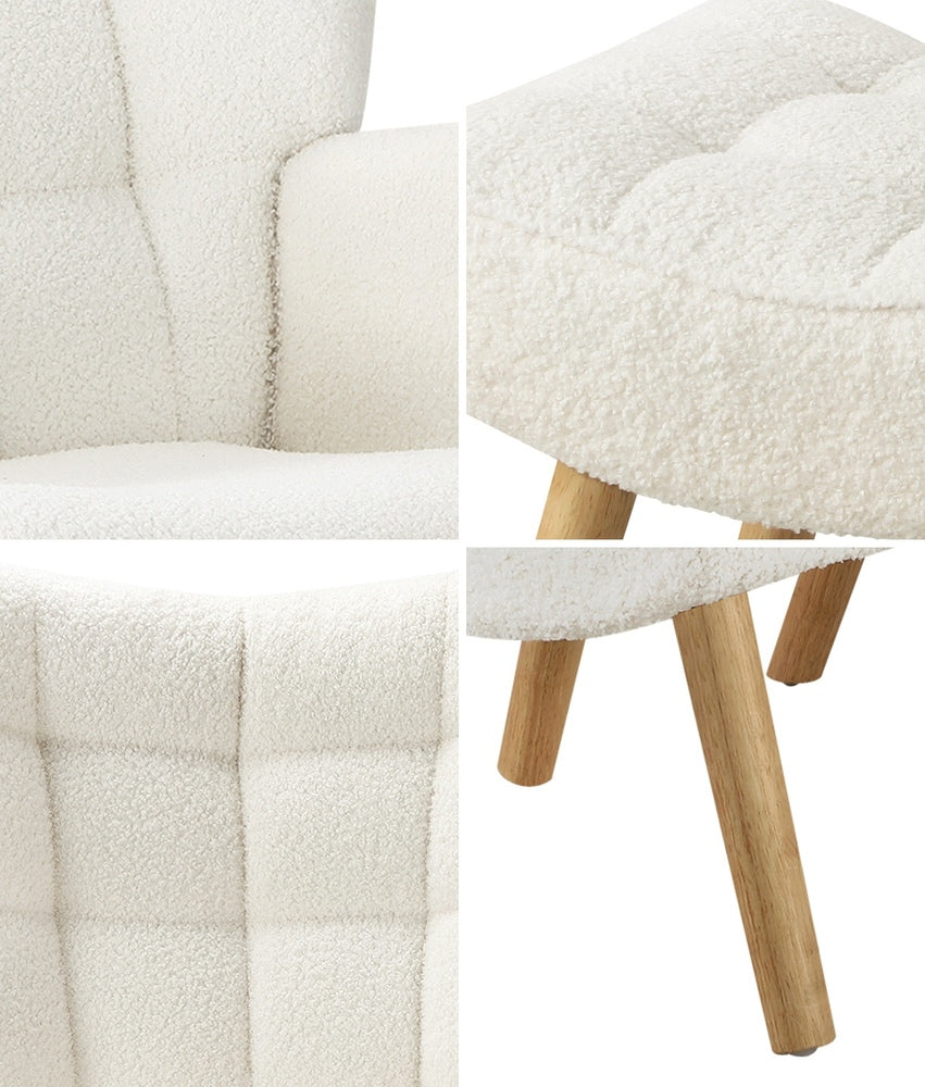 4x Armchair Lounge Chair Ottoman Sherpa Sofa White