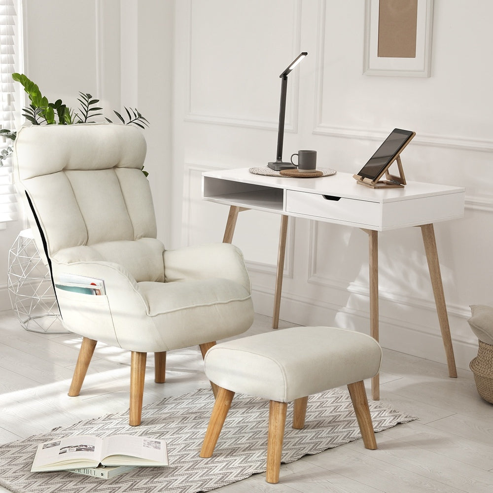 3x 360 Swivel Recliner Armchair Lounge with Stool Beige