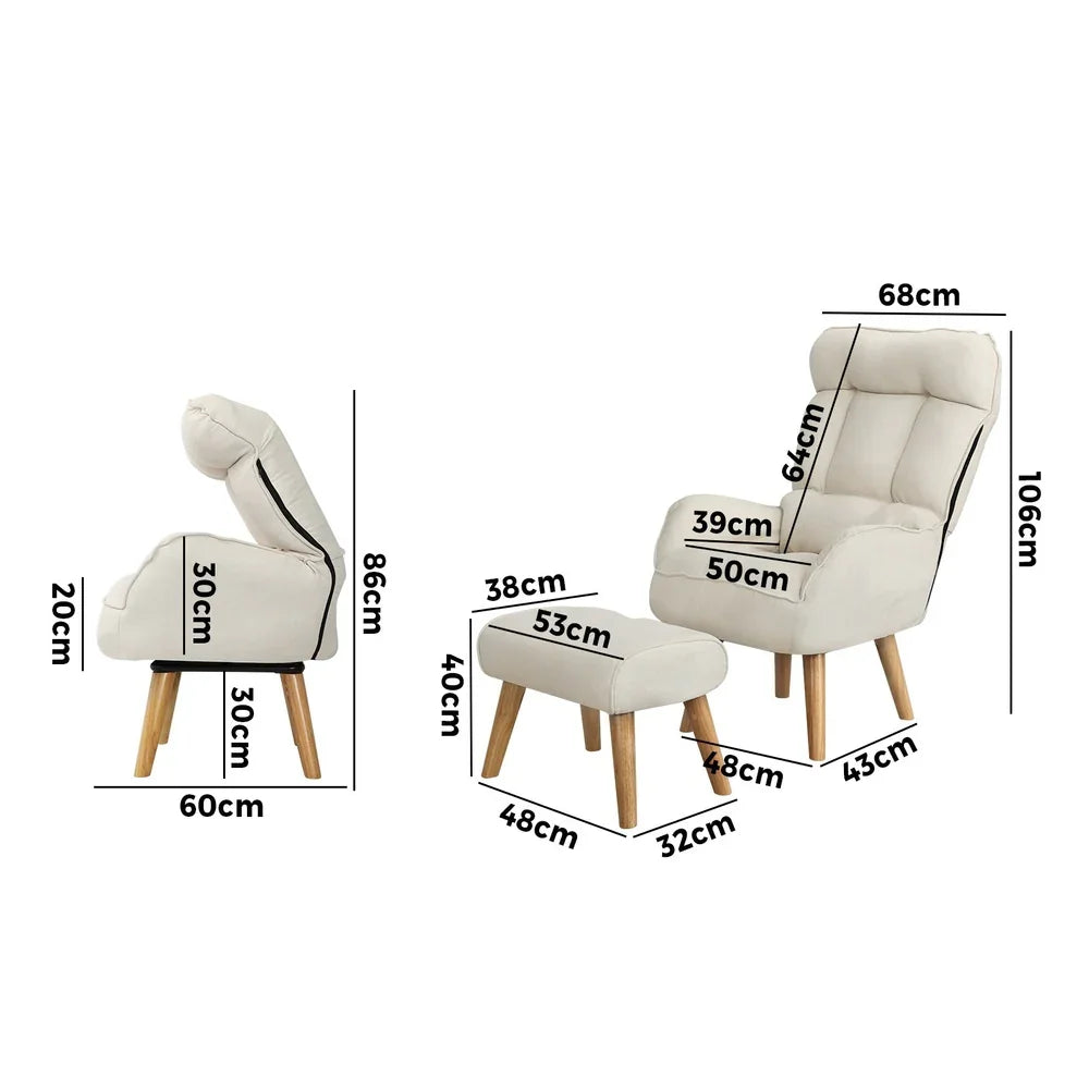 Oikiture 4x 360 Swivel Recliner Armchair Lounge with Stool Beige
