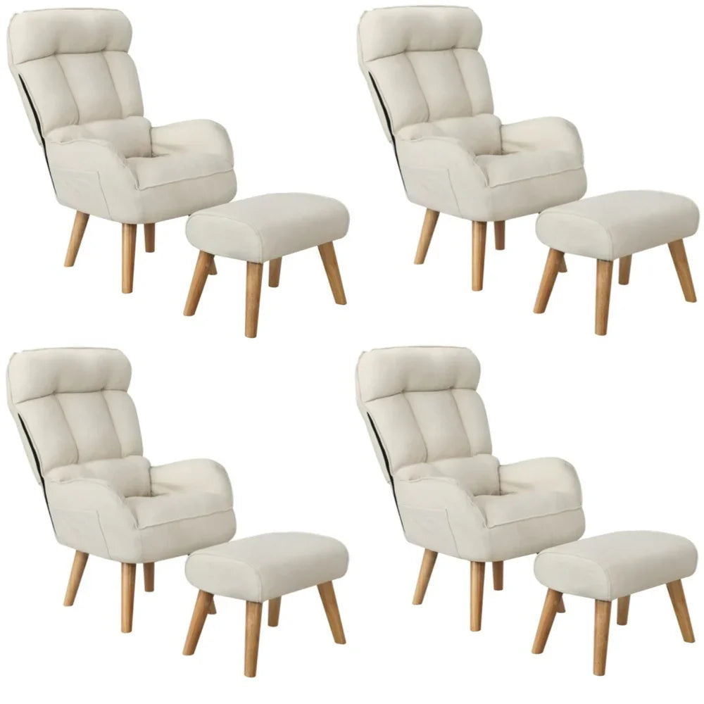 Oikiture 4x 360 Swivel Recliner Armchair Lounge with Stool Beige
