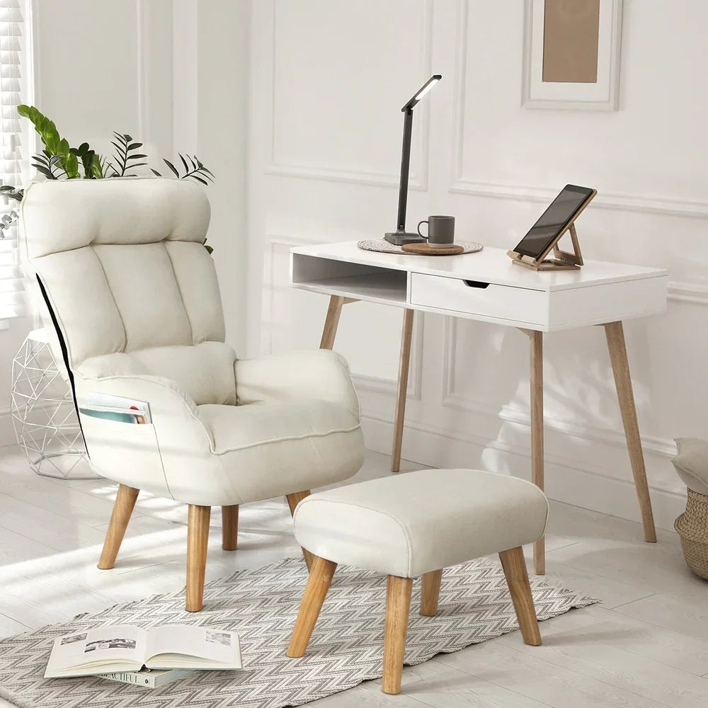 Oikiture 4x 360 Swivel Recliner Armchair Lounge with Stool Beige