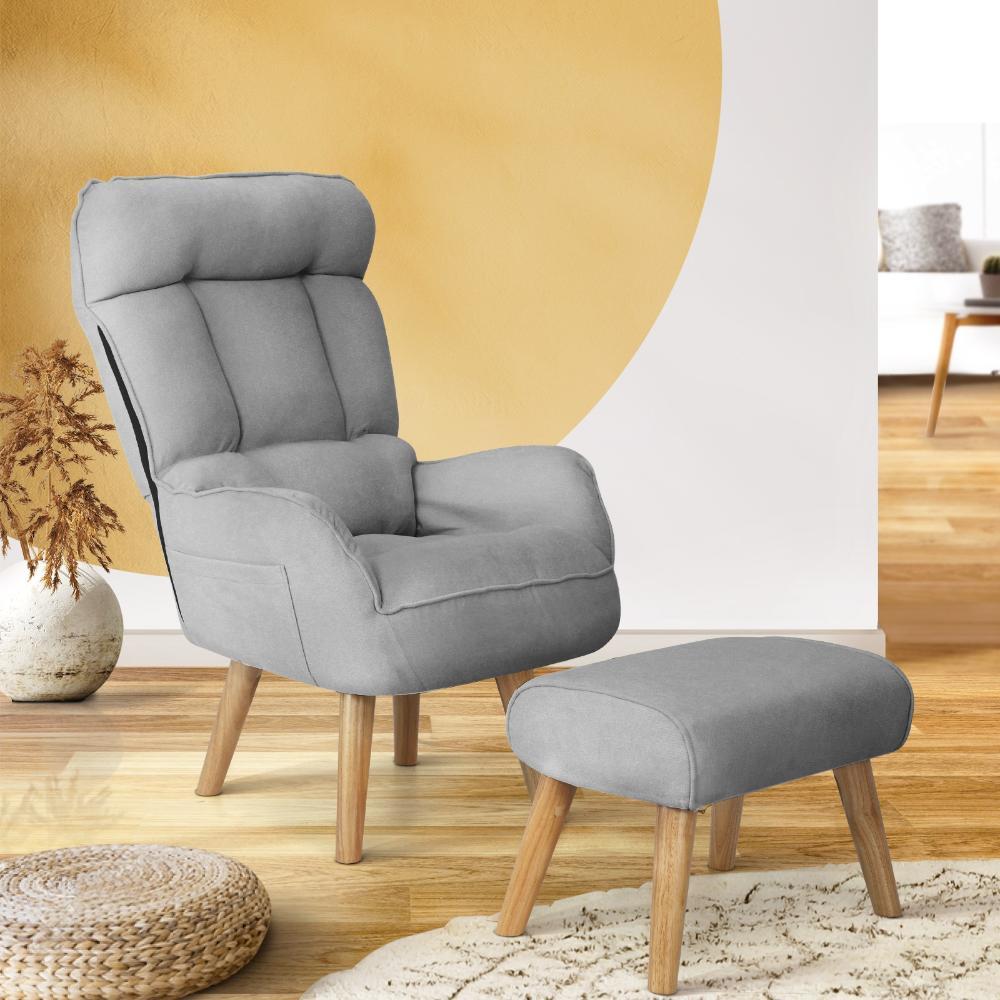 Armchair wit Stool 360° Swivel Seat Grey