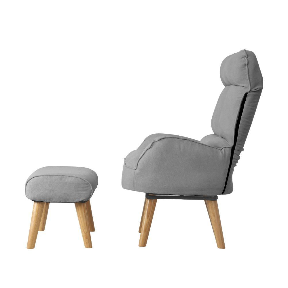 Armchair wit Stool 360° Swivel Seat Grey