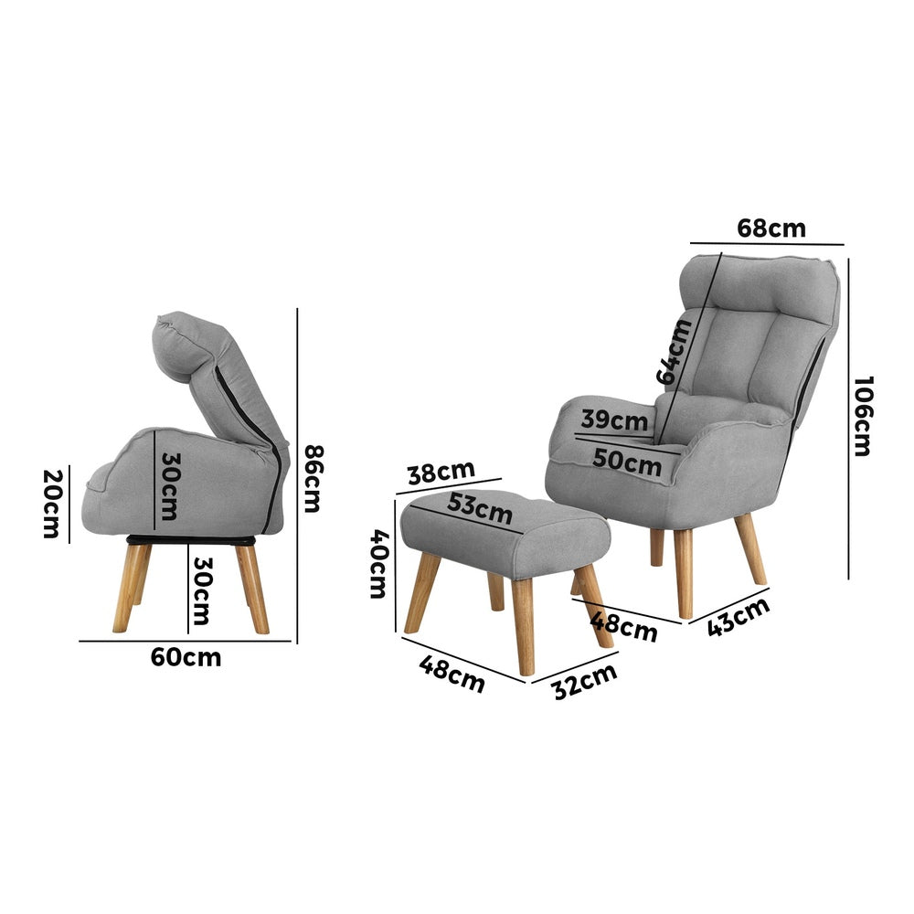 2x 360 Swivel Recliner Armchair Lounge with Stool Grey