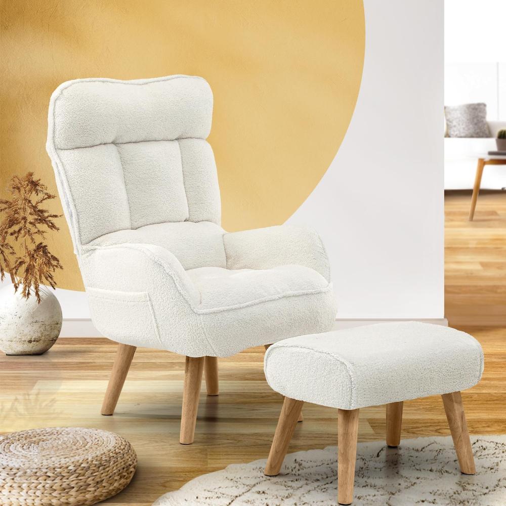 Armchair with Ottoman Swivel Sherpa White