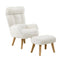 Oikiture Sherpa Recliner Chair & Footstool – 145° Recline, Swivel, Rubberwood Legs, White