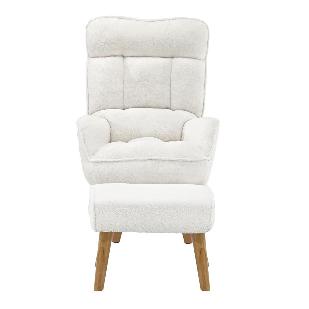 Armchair with Ottoman Swivel Sherpa White