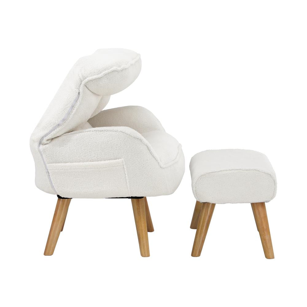 Armchair with Ottoman Swivel Sherpa White