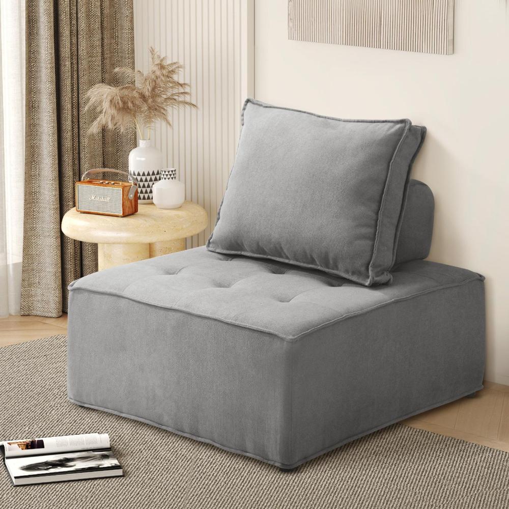 Armless Sofa with Adjustable Back Modular Grey