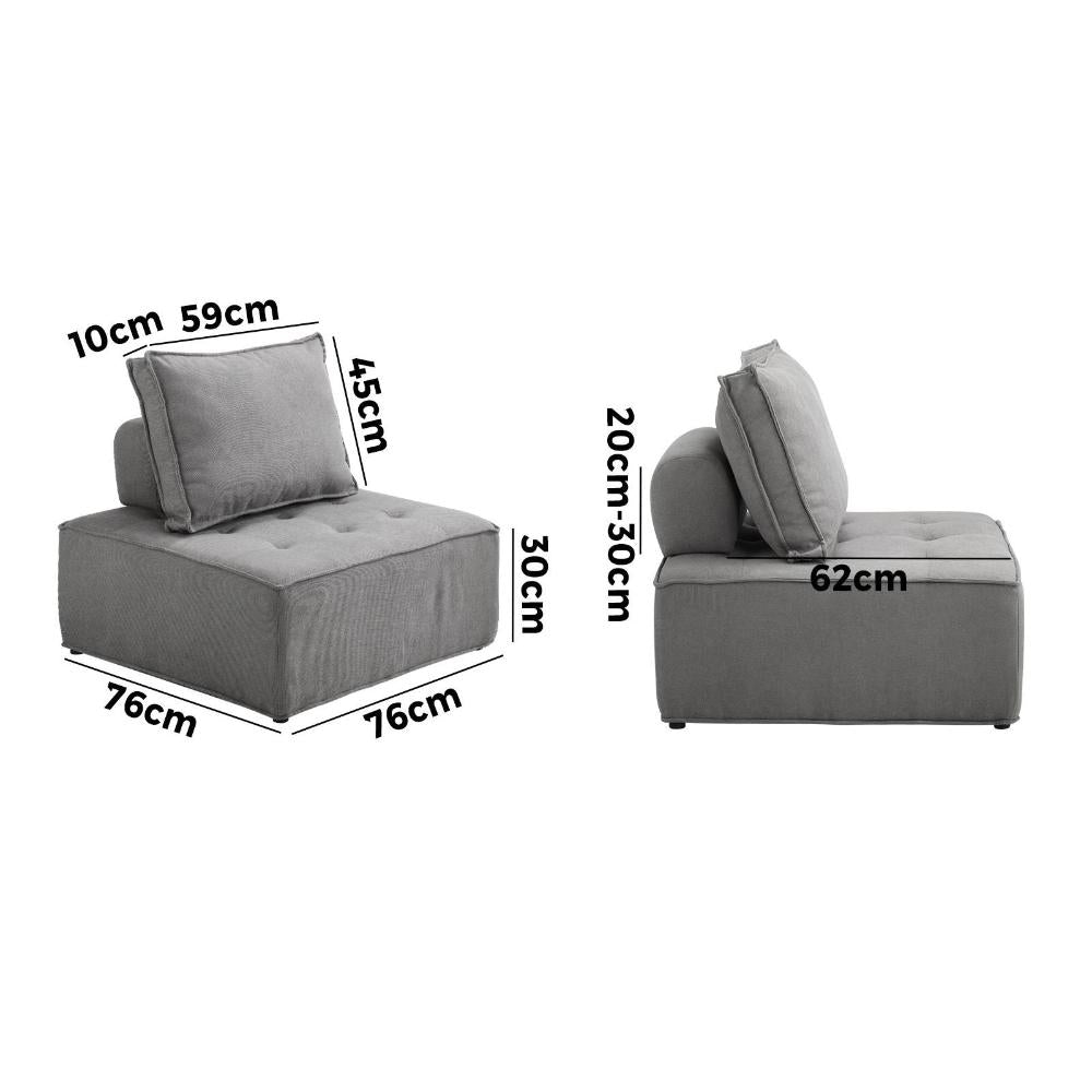 Armless Sofa with Adjustable Back Modular Grey