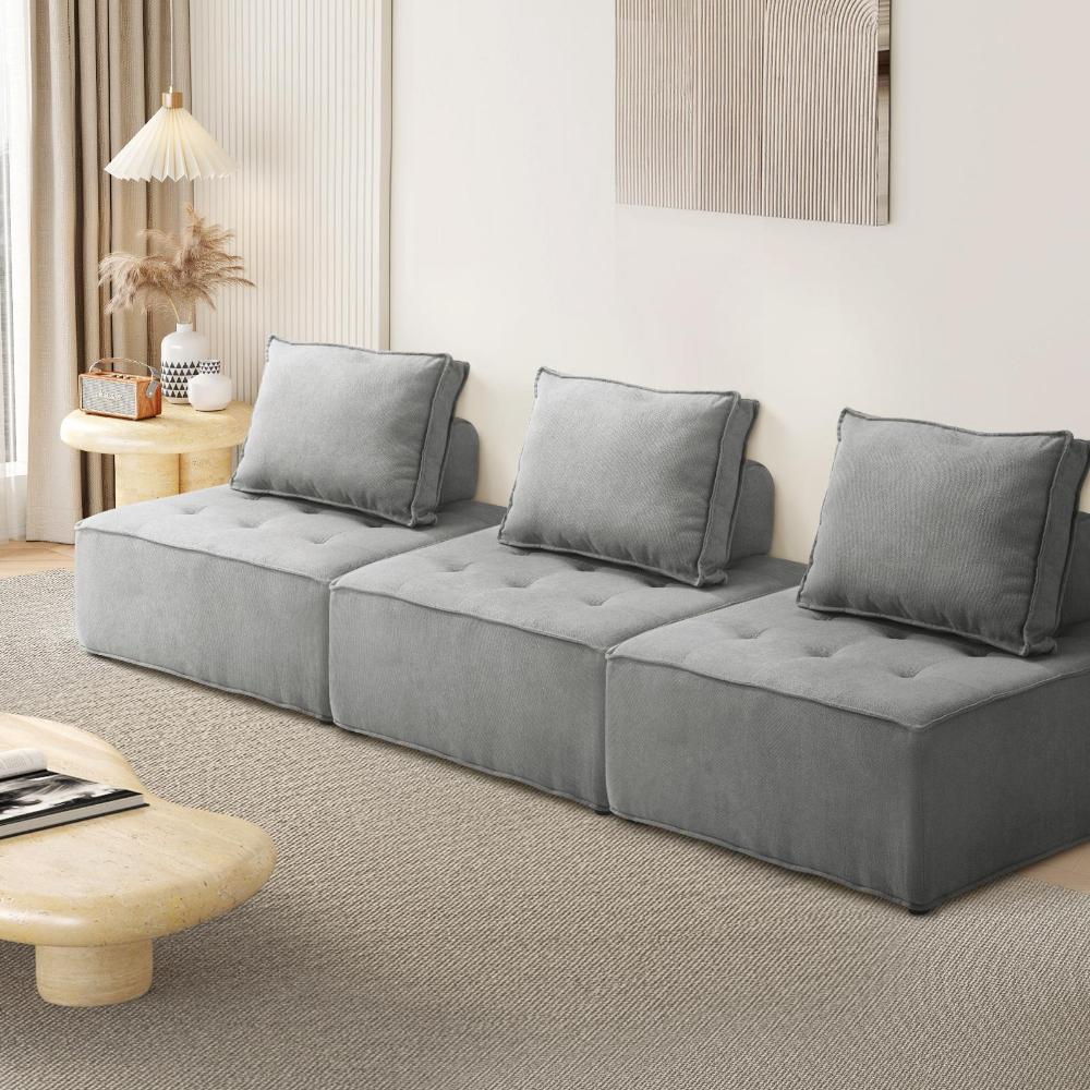 3PCS Modular Armless Sofa Linen Grey