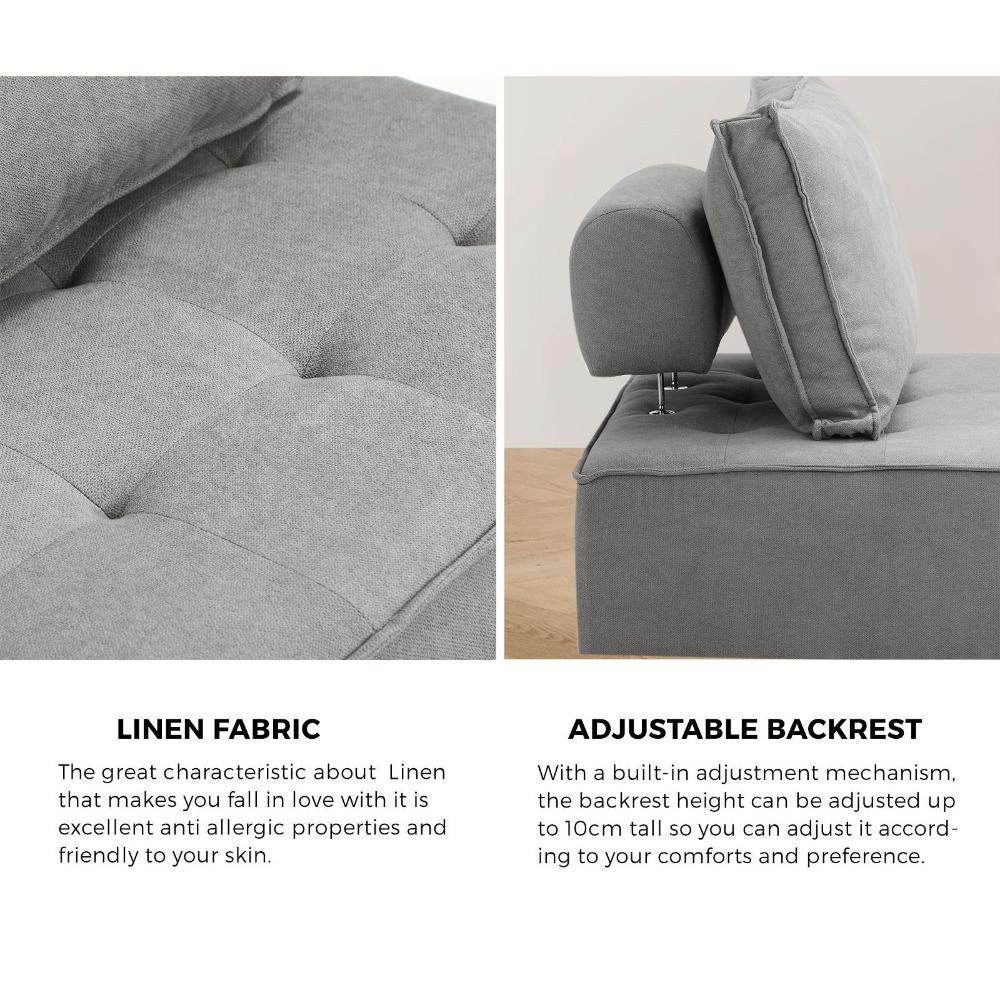 3PCS Modular Armless Sofa Linen Grey