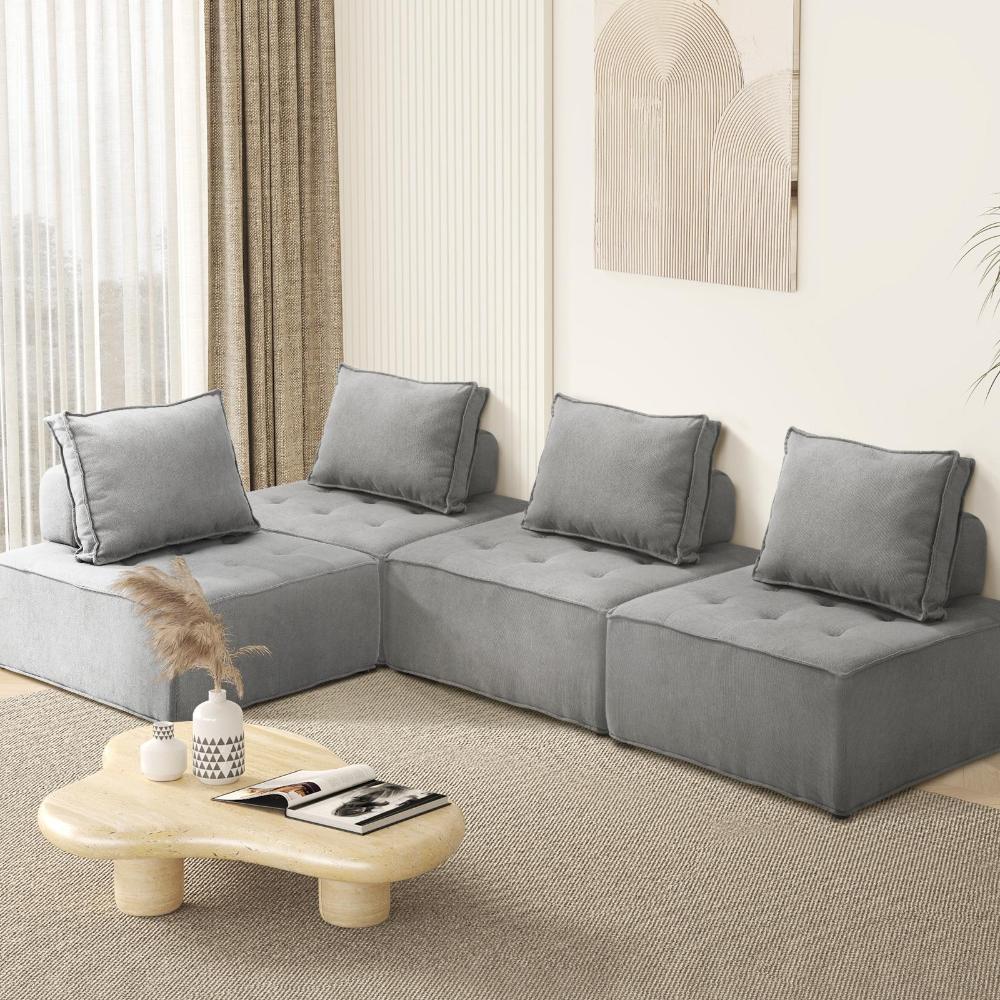 4PCS Modular Armless Sofa Linen Grey