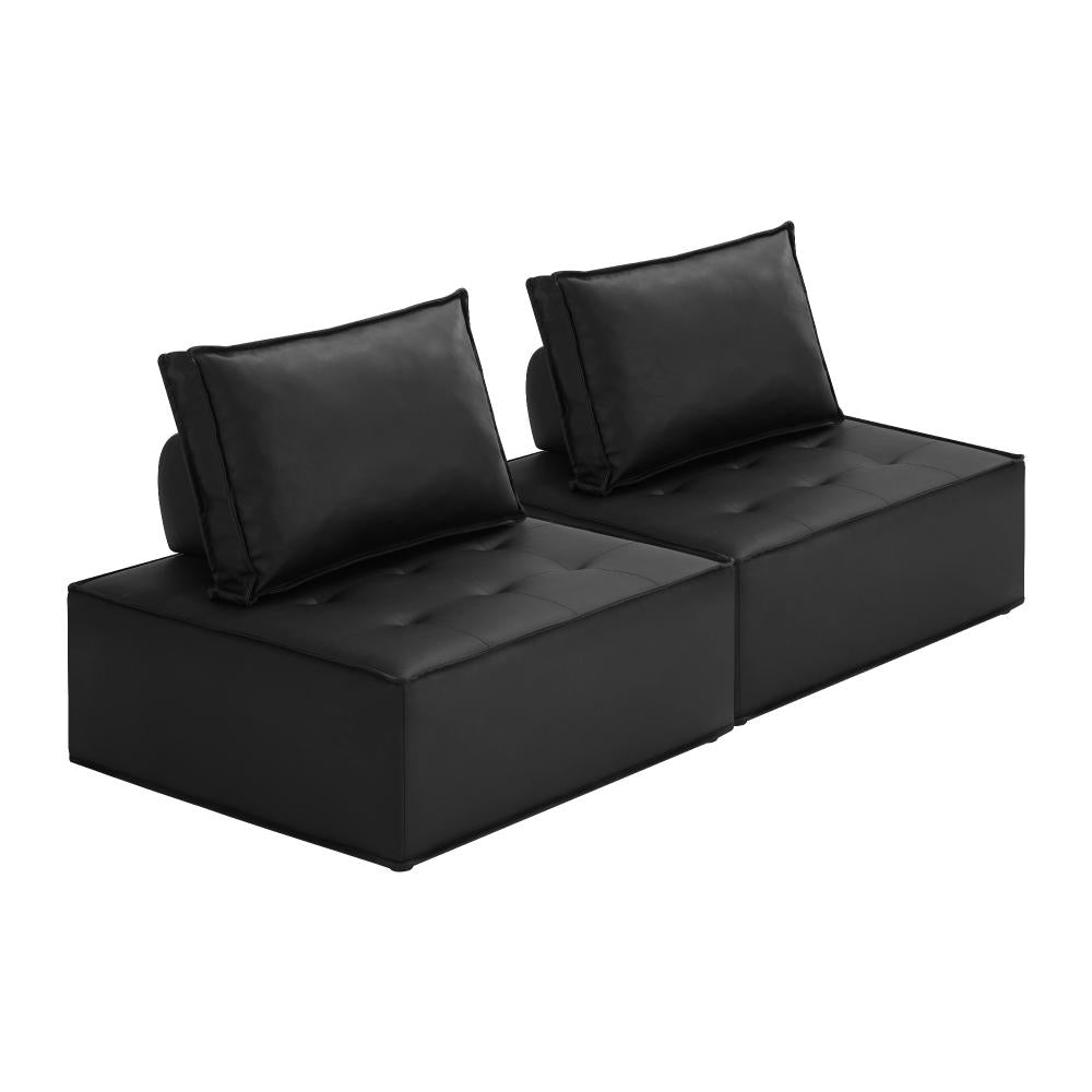 2pcs Pu Leather Sofa Couch Black