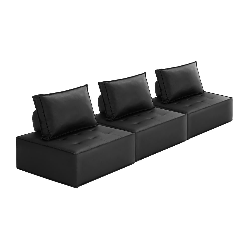 3pcs Pu Leather Sofa Couch Black