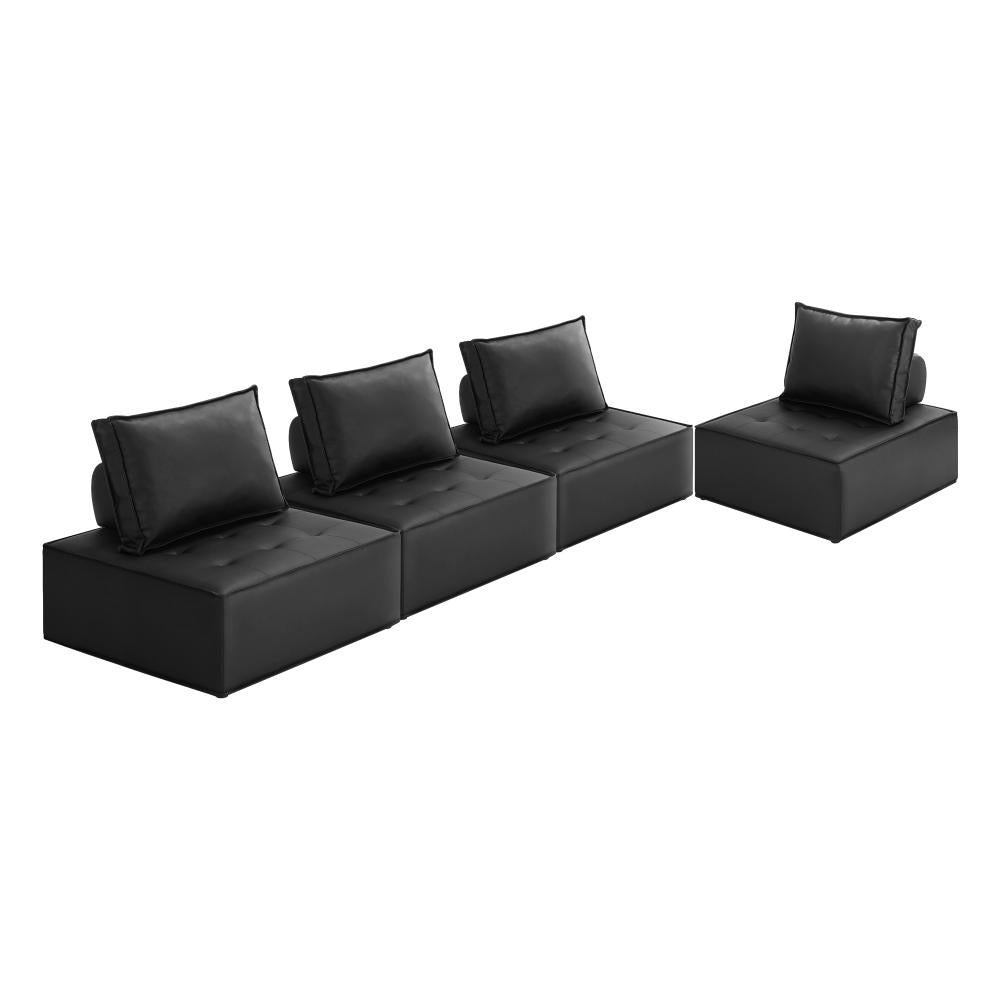 4pcs Pu Leather Sofa Couch Black