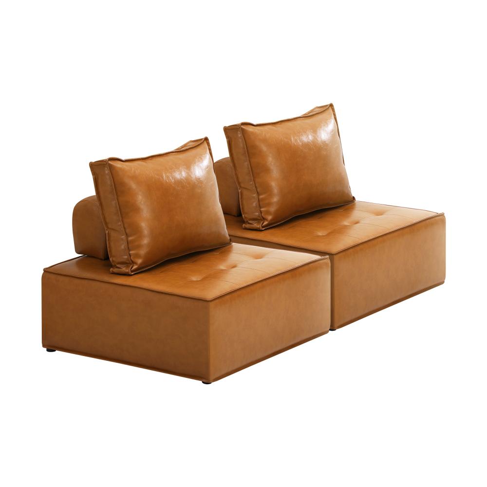2pcs Pu Leather Sofa Couch Brown