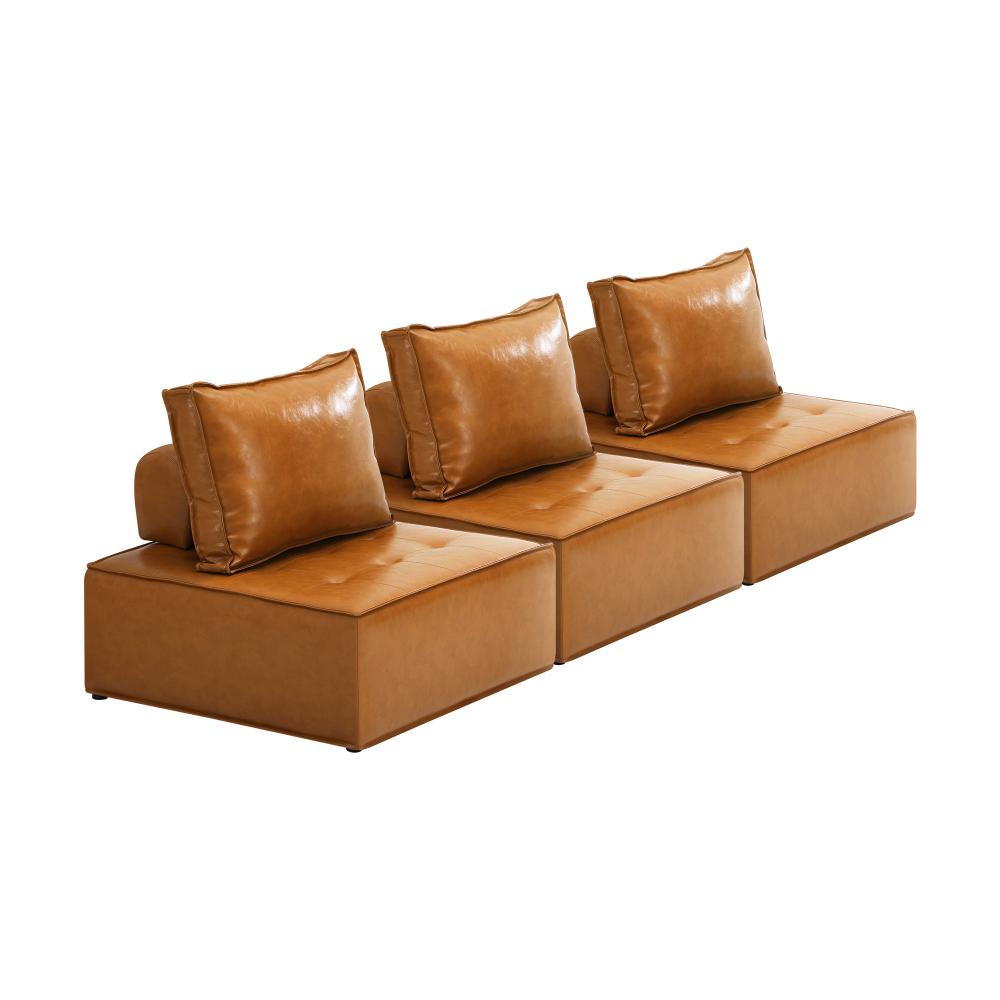 3pcs Pu Leather Sofa Couch Brown