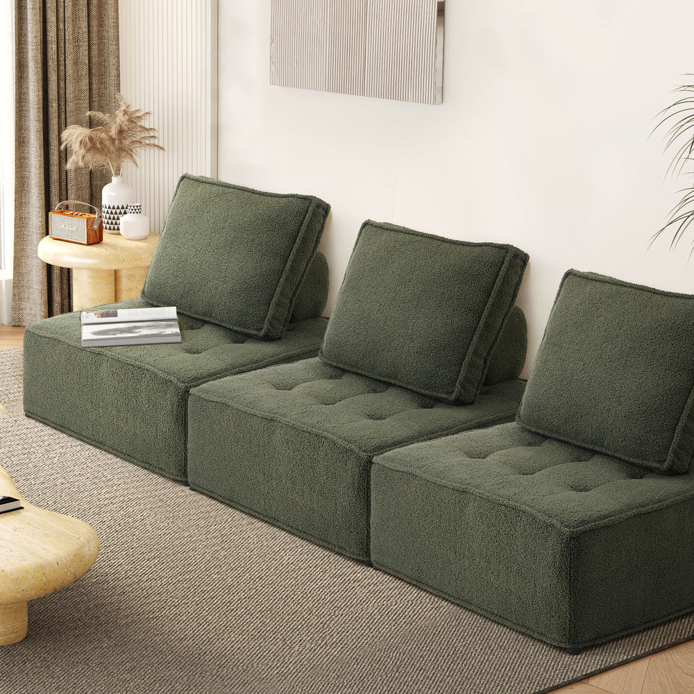 3PCS Modular Sofa Lounge Chair Armless Sherpa Green