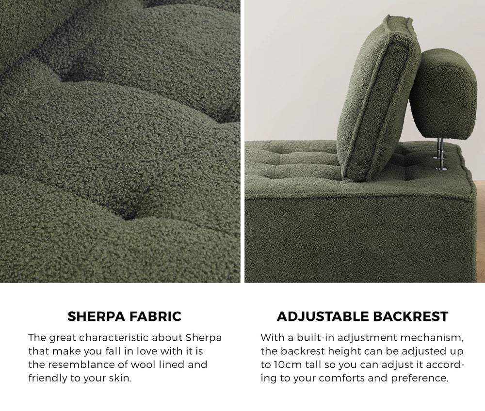 3PCS Modular Sofa Lounge Chair Armless Sherpa Green
