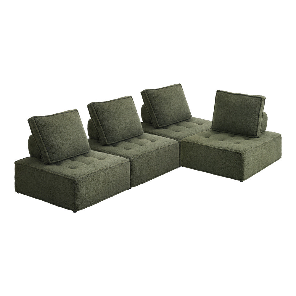 4PCS Modular Sofa Lounge Chair Armless Sherpa Green